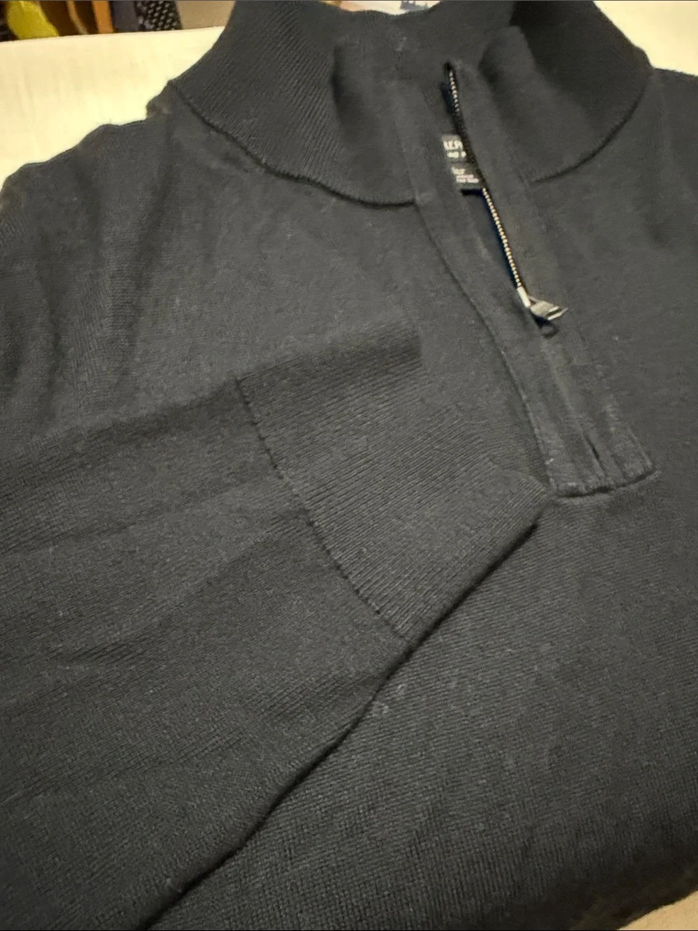 Banana Republic Men's Black Merino Wool 1/4 Zip-Neck Sweater